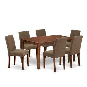 HomeStock 7-Pc Rectangle Mahogany Finish Solid Wood Top Dining Table with 6 Parson-Chairs - 1 of 4