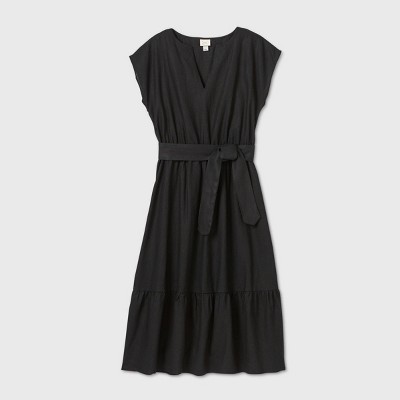 Women's Short Sleeve Linen Dress - A 