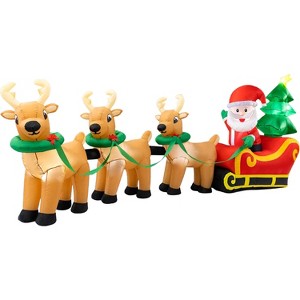 Itopfox 13 FT Outdoor Christmas Inflatable Santa Claus on Sleigh with 3 Reindeer and Christmas Tree Built-in LED Lights 1 Piece - 1 of 4