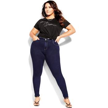 Agnes Orinda Women's Plus Size Jeans Zipper Back Yoke Stretch Roll Up Cuff Denim  Pants Blue 1x : Target
