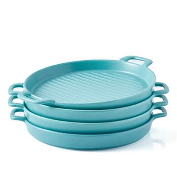 Bruntmor 8" Porcelain Matte Glaze Baking Dish/Plates, Set Of 4, Light Blue