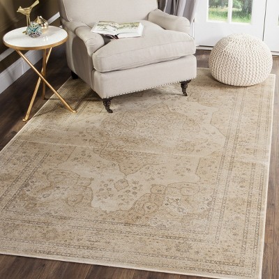 Cream Hand-knotted Round Viscose Area Rug
