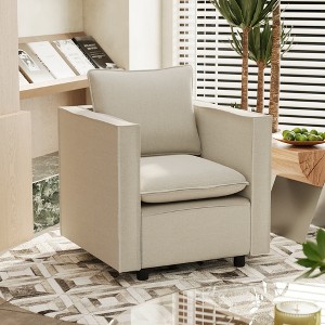 Racxily Linen Upholstered Chair, Comfortable Single Sofa, Soft Cushion Armchair, Lounge Chairs for Living room, Bedroom - 1 of 4