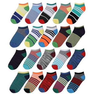 Tipi Toe Kids Boys 20 Pairs Classy Lightweight Novelty Vivid Multicolor Stripes Pattern Low Cut/No Show Socks