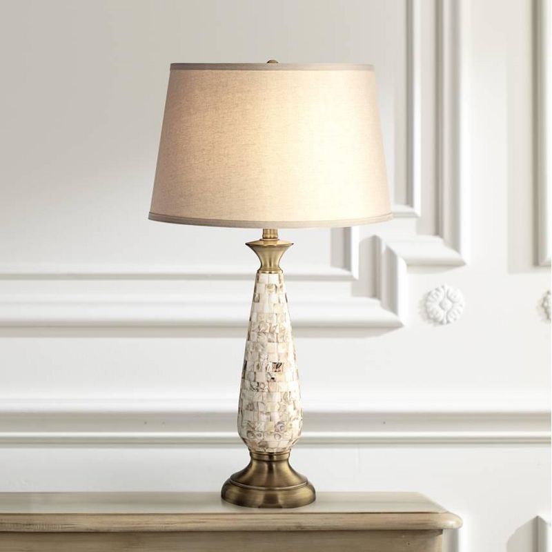 Barnes and Ivy Berach Coastal Table Lamp 29 3/4" Tall Mother of Pearl Mosaic Tapered Drum Shade for Bedroom Living Room Bedside Nightstand Office Kids, 2 of 6