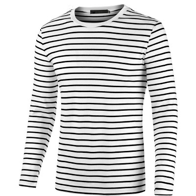 Lars Amadeus Men's Casual Striped Crew Neck Long Sleeve Pullover T-Shirt  Black and White 34
