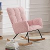 GustoWave Nursery Rocking Chair with High Backrest Armchair, Teddy Fabric Upholstered Glider Rocker Rocking Accent Reading Chair - 3 of 4