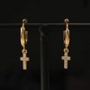 Gold Huggie Small Hoop Earrings with Charm Personalized /Star/Cross/Lock/Key 18k Gold Plated Crystal Drop Dangle Earrings for Women - 4 of 4