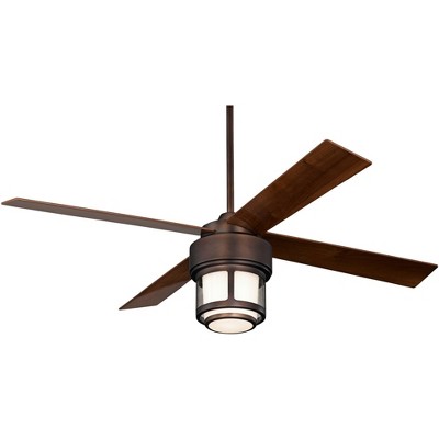 52" Casa Vieja Mission Indoor Outdoor Ceiling Fan with Light LED Remote Control Oil Brushed Bronze Damp Rated for Patio Porch