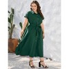 Womens Plus Size Business Casual Shirt Dress for Work Half Placket Summer Button Dress Short Sleeve Split Maxi Dress - 4 of 4