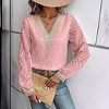 Coolmee Women's Lace V Neck Tops Long Sleeve Dressy Pleated Tunic Blouses Casual Loose Shirts Fall Winter Basic Clothing - 2 of 4