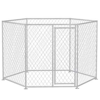 PawHut Dog Kennel, Outdoor Dog Run with Lockable Door for Dogs, Silver