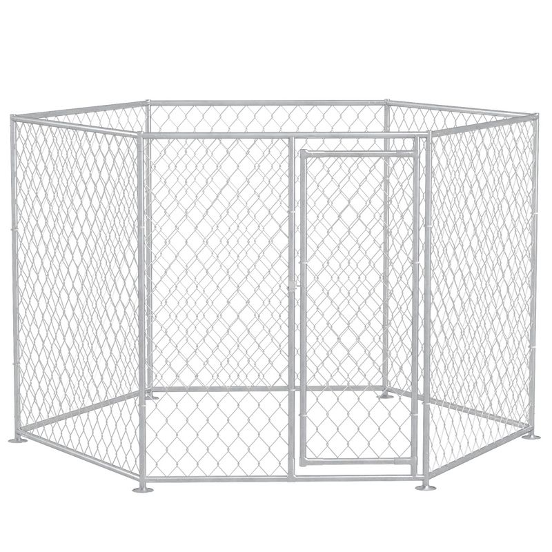 PawHut Dog Kennel, Outdoor Dog Run with Lockable Door for Dogs, Silver, 1 of 7