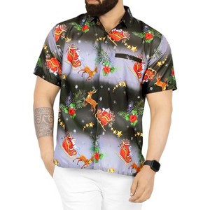 LA LEELA Men's Beach Button Down Christmas Tree Party Dress Shirt Holiday Funny Hawaiian Santa Gifts Shirts for Men - 1 of 4