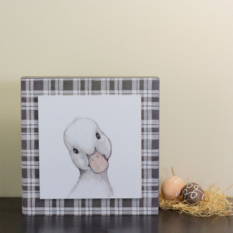 Raz Imports 10" Decorative Black and White Duckling Drawing on Plaid Wall Art, 3 of 4