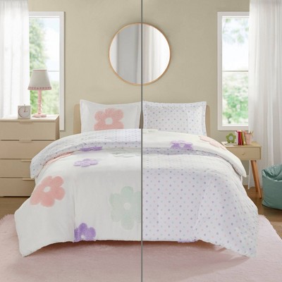 Full/Queen Multicolor Floral Chenille Kids Duvet Cover Set