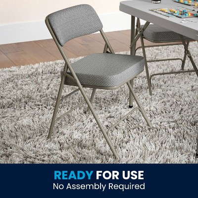 Gray Fabric Upholstered Armless Metal Folding Chairs, Set of 2