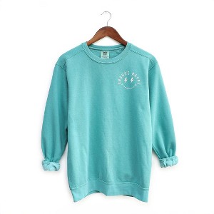Simply Sage Market Women's  Garment Dyed Graphic Sweatshirt Embroidered Choose Happy Lightning Smiley Face - 1 of 3