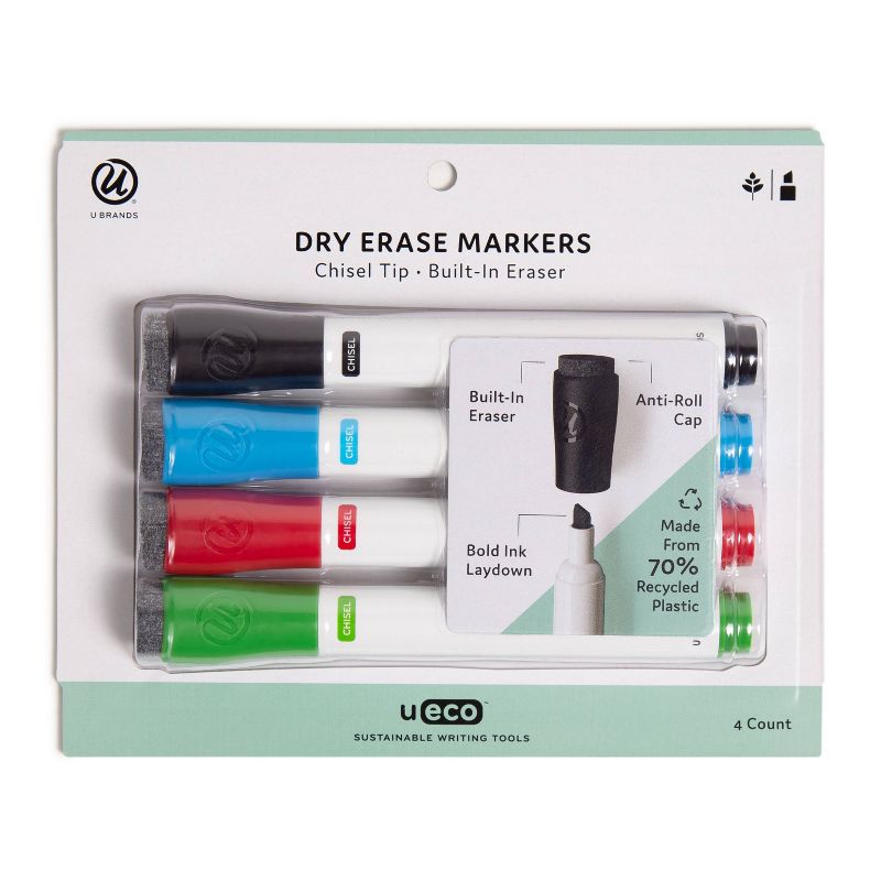 U Brands U Eco 4pk Dry Erase Markers Chisel Tip Assorted Colors, 3 of 8