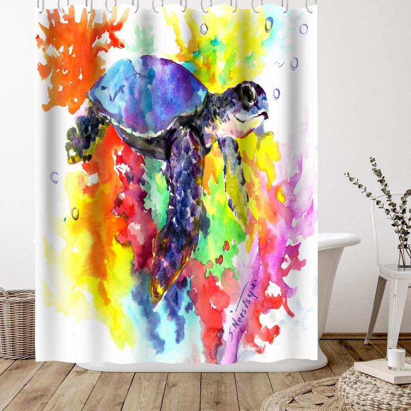 Americanflat 71" x 74" Shower Curtain, Coral Reef Sea Turtle 2  by Suren Nersisyan, 5 of 9