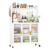 DOMETOUR Carbon Steel Kitchen Storage Cabinet, Microwave Stand, Bakers Racks for Kitchens with Storage, Transparent Flap Door Design - 3 of 4