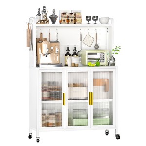 TiramisuBest 53.7in Farmhouse Kitchen Island with Power Outlet, 2 Sliding Barn Door Kitchen Storage Island with Drop Leaf, Spice Rack Rol - 1 of 4