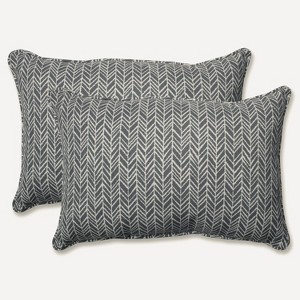 Outdoor/Indoor Herringbone Over-Sized Rectangular Throw Pillow Set of 2 - Pillow Perfect - 1 of 2