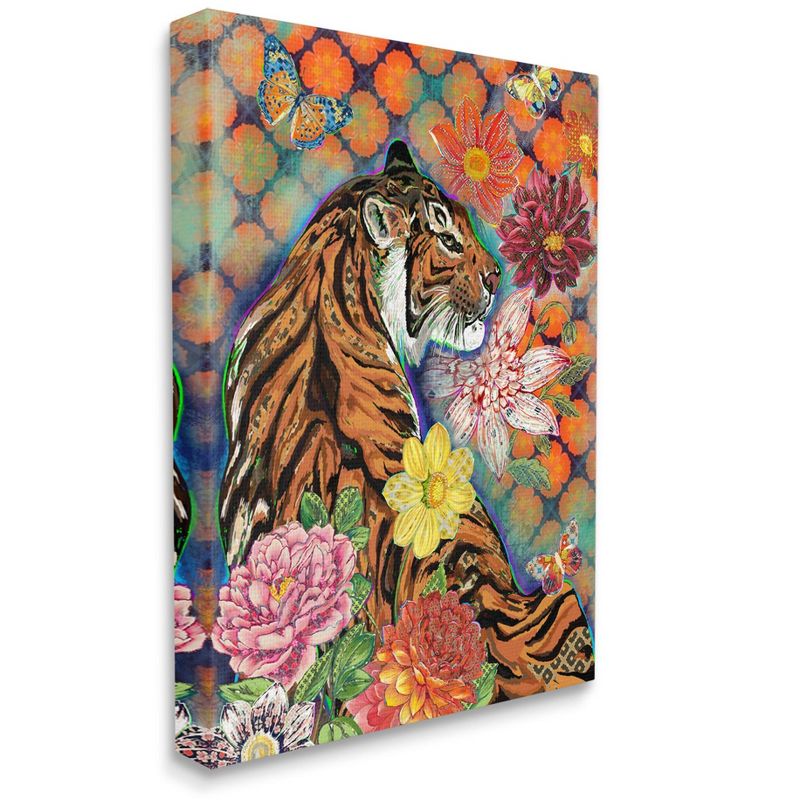 Stupell Industries Jungle Tiger Cat Over Orange Arabesque Floral Pattern Gallery Wrapped Canvas Wall Art, 16 x 20, 1 of 5