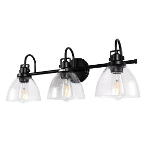 DORESshop Industrial Rustic 25 in. 3-Light Matte Black Seeded Glass Vanity Light, E26 Base without Bulbs - 1 of 4