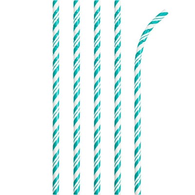 24ct Striped Party Paper Straws Teal