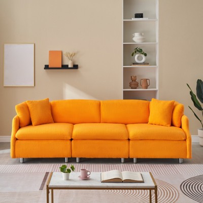 95" Modern Sofa Couch With Soft Armrest, 3 Seater Upholstered Sofa with 2 Pillows,Deep Seat Sofa Couch for Living Room Office Bedroom Apartment