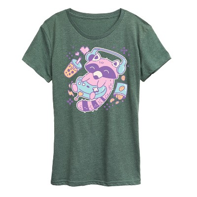 Women's - Instant Message - Kawaii Racoon Gamer Short Sleeve Graphic T-Shirt