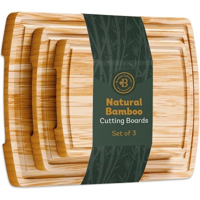 Wood Cutting Board - Bamboo Cutting Board Set, Wooden Cutting Boards for Kitchen with Deep Juice Groove, Side Handles - Wood Chopping Boards
