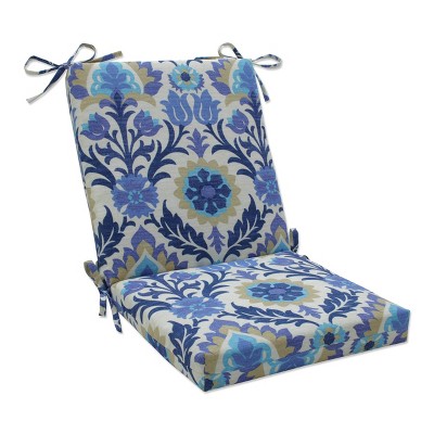 Outdoor Seat Pillow Perfect Square 2pc Cushion Damask SM Blue/Off-White