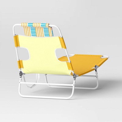 Recycled Fabric Outdoor Portable Beach Lounger with Headrest Yellow - Sun Squad&#8482;_2