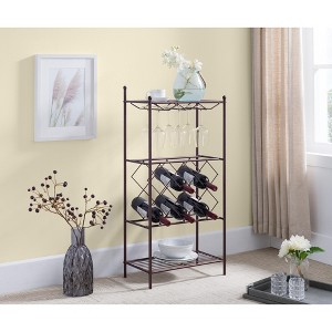 Kings Brand Furniture Freestanding Floor Metal Wine Rack Stand, Wine Bottle Liquor Cabinet with Glass Holder & Storage Shelves – Bronze - 1 of 4