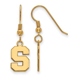 Black Bow Jewelry 14k Yellow Gold Plated Sterling Silver Michigan State Spartans NCAA Dangle Earrings - 1 of 3
