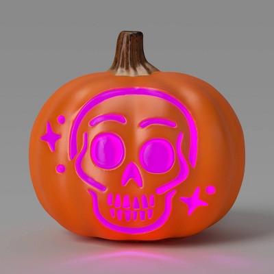 9" Lit Pumpkin Skull with Timer Full Blow Mold and No Cutout Halloween Decorative Prop - Hyde and EEK! Boutique™