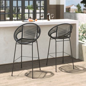 Set of 4 Outdoor Patio Barstools,Faux Wicker Bar Stools with Iron Frame,Modern Woven Bar Chairs for Garden or Balcony-Cuddlewood - 1 of 4