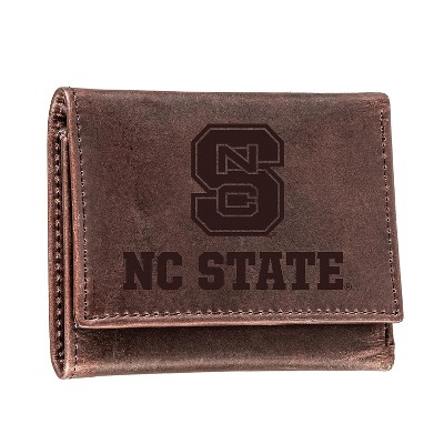 Evergreen NCAA North Carolina State Wolfpack Brown Leather Trifold Wallet Officially Licensed with Gift Box