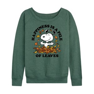 Women's - Peanuts - Happiness Is A Pile Of Leaves Lightweight French Terry Wide Neck Long Sleeve Shirt - 1 of 4