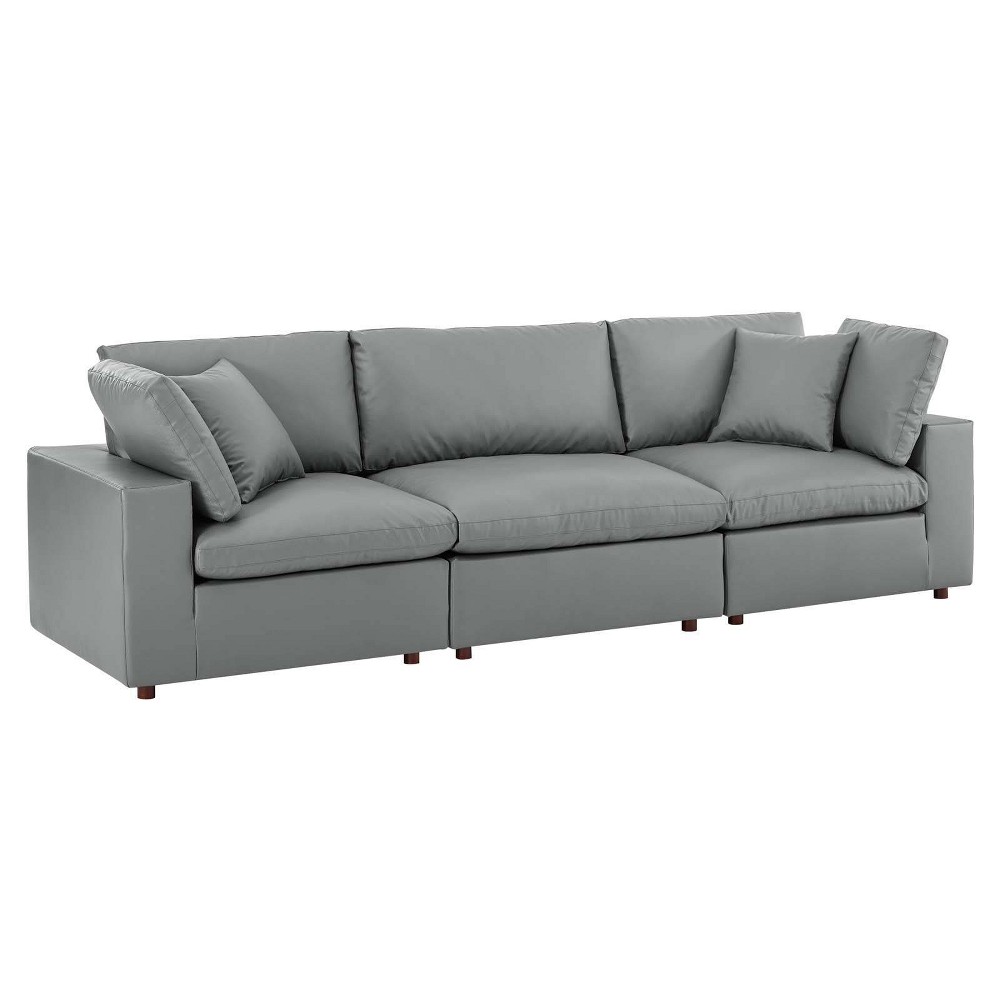 Photos - Sofa Modway Commix Down Filled Overstuffed Vegan Leather 3 Seater  Gray  