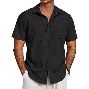 COOFANDY Men's Beach Summer Shirts Linen Texture Shirts Short Sleeve Casual Button Down Shirt - 1 of 4