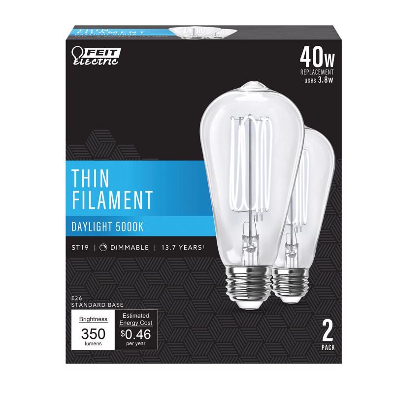 Feit Electric ST19 E26 (Medium) Filament LED Bulb Daylight 40 Watt Equivalence 2 pk, 1 of 2
