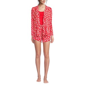 Lands' End Women's Cooling 3 Piece Pajama Set - Long Sleeve Top Cami and Shorts - 1 of 4
