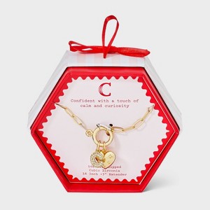 14K Gold Dipped Cubic Zirconia Puffy Heart Charm Initial Necklace - A New Day™ Gold - 1 of 4
