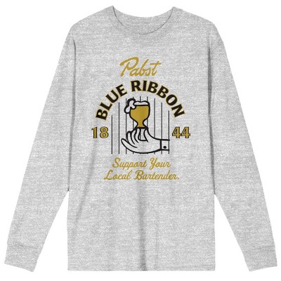 Pabst Blue Ribbon 1844 Beer Glass Logo Men's Athletic Heather Long Sleeve Shirt