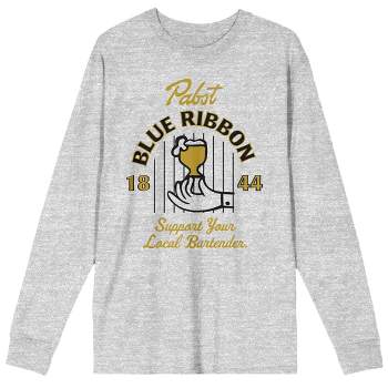 Pabst Blue Ribbon Beer Logo and Sleeve Print Long Sleeve Shirt-Large