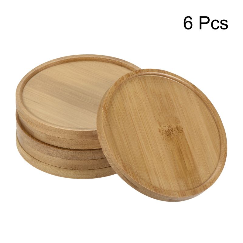 Unique Bargains Indoors Bamboo Round Plant Pot Saucers Flower Drip Tray Wood Color 6 Pcs, 3 of 6