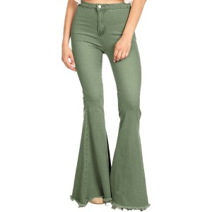 Anna-Kaci Classic Retro High Waist Long Denim Frayed Hem Bell Bottom Jeans - 1 of 3